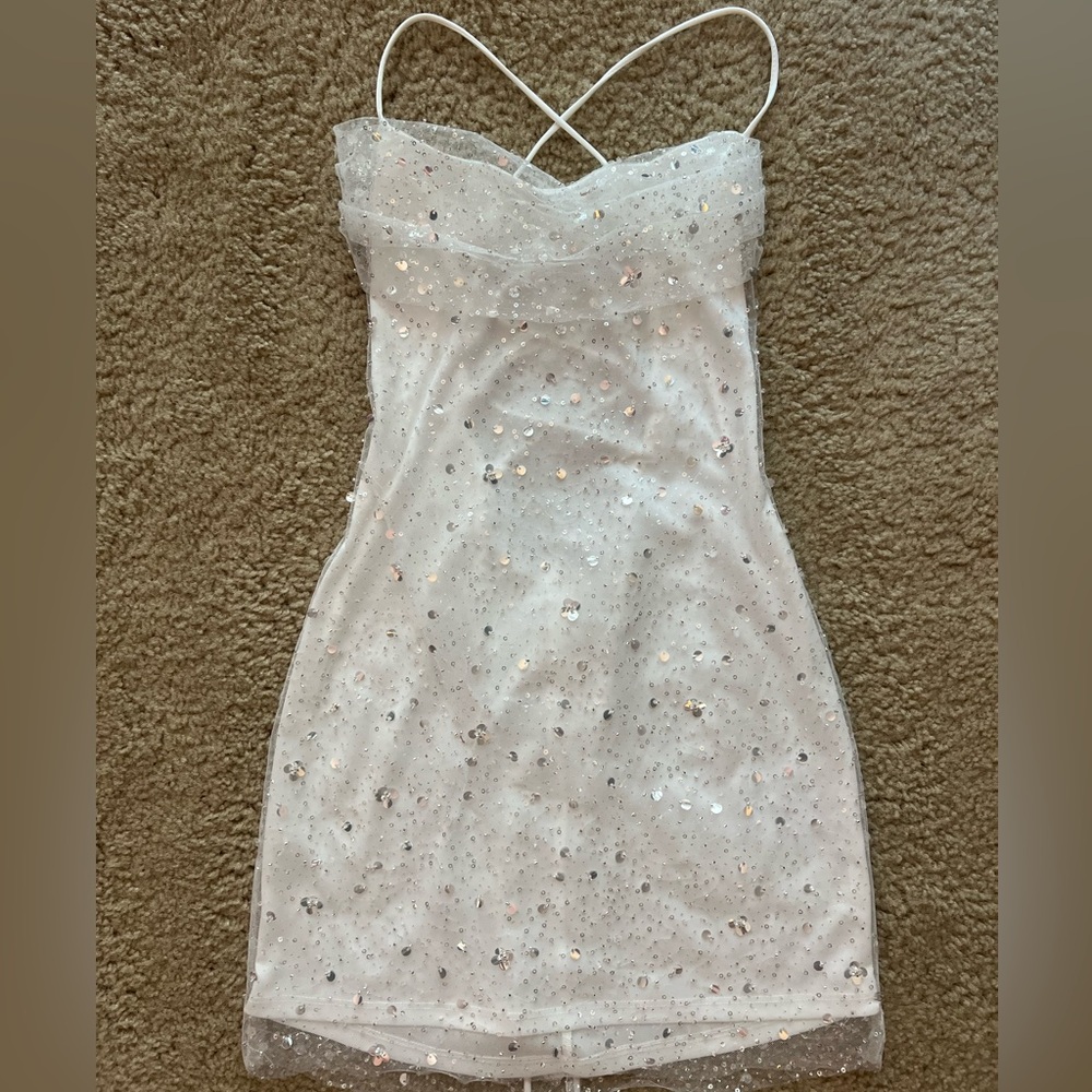 Lucy in the sky Sequin Beaded Bodycon Dress in White